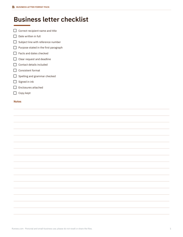 Preview of Printable Business Letter Checklist
